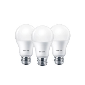 3er Set Philips LED-Leuchtmittel E27 in Glühlampenform, 8W, warmweißes Licht.