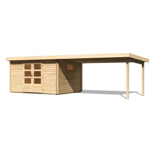 Karibu Gartenhaus Jeebel mit Schleppdach, naturbelassen. Holzhaus mit Doppeltür und Fenster.