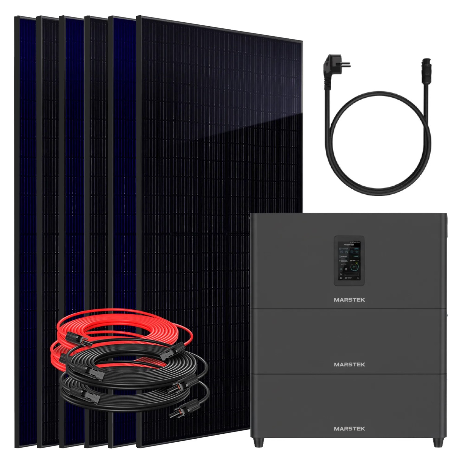 SUNNIVA Balkonkraftwerk 3000W Marstek Jupiter C Plus 7,68 kWh Solarspeicher Wechselrichter inkl Kabel 6x500W Solarmodule Bifazial Fullblack Glas-Glas