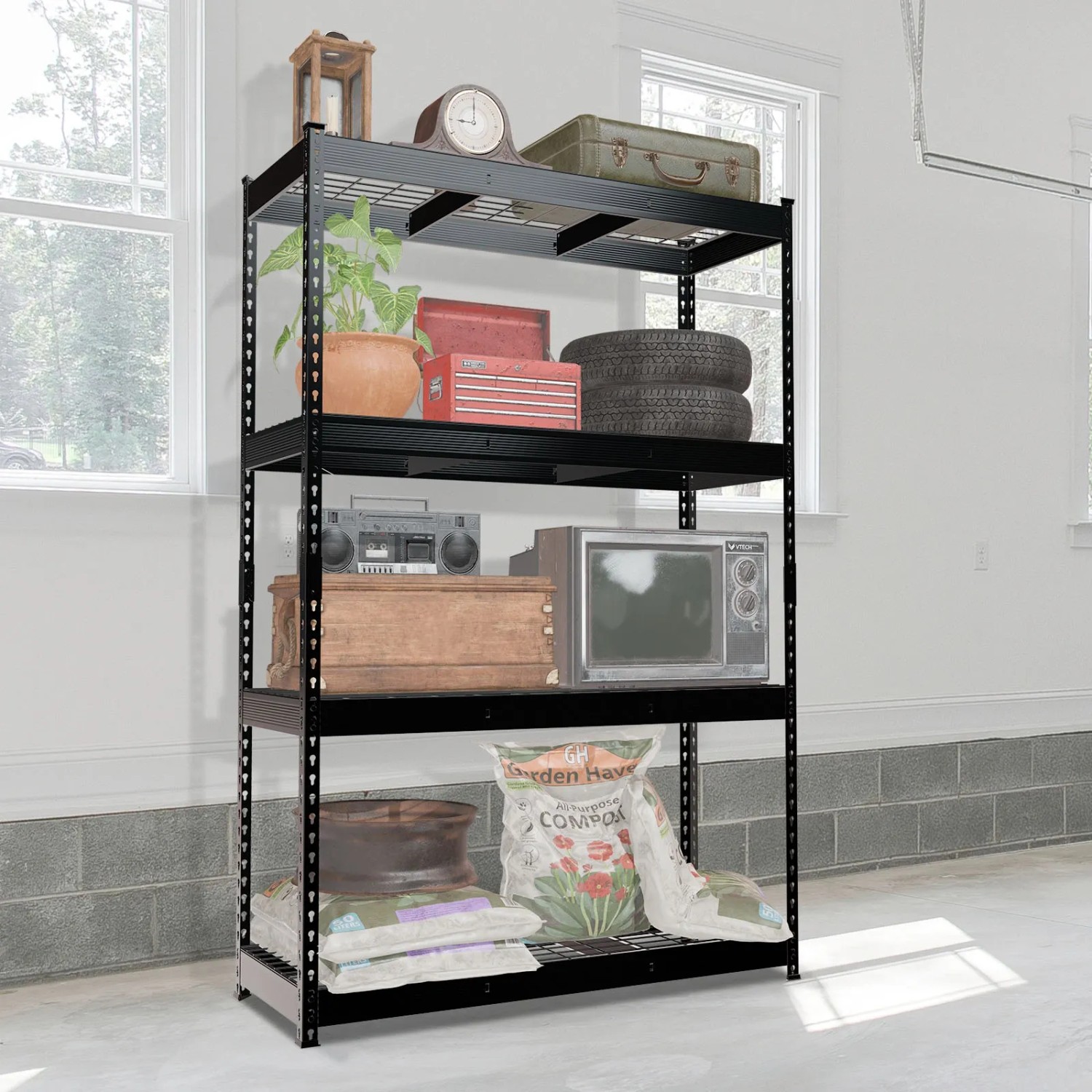 Floordirekt Schwerlastregal Yukon Rivet 5 Böden Schwarz 180 x 90 x 45 cm_6