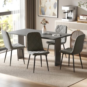 HOMCOM Esszimmerstühle, 4er Set, grau, mit Stahlbeinen und gestepptem Polyesterbezug.