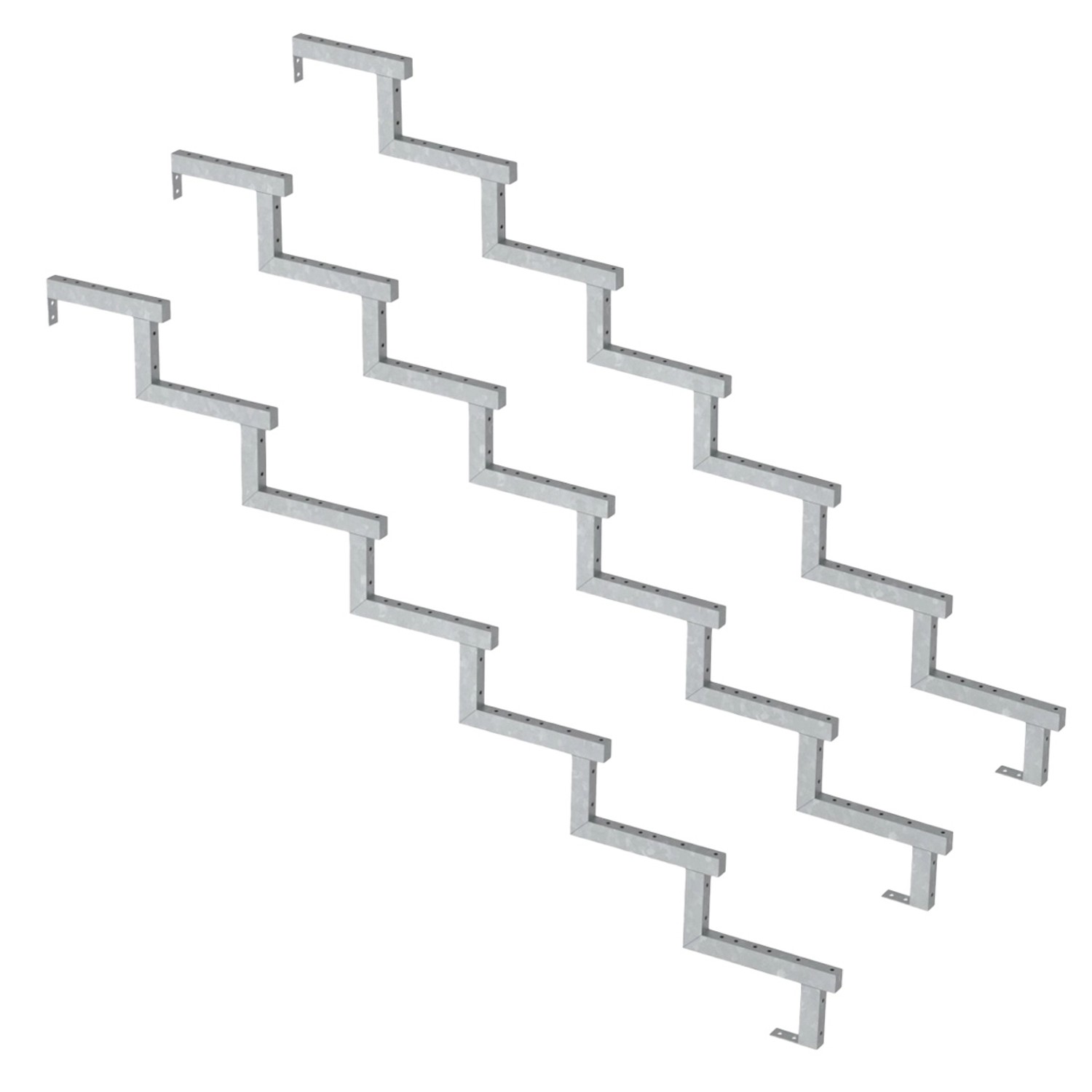 3er Set Stahl Treppenwange für 7 Stufen Außentreppe, feuerverzinkt.