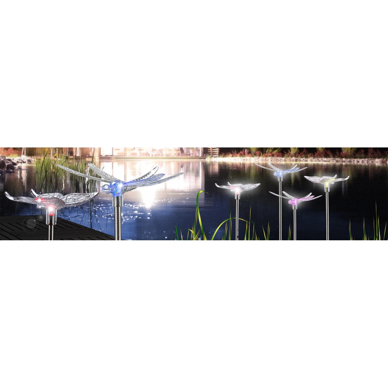 Globo LED-Solaraußenleuchten in Insektenform, 4er-Set, bunt, mit Farbwechsel für stimmungsvolle Gartenbeleuchtung.