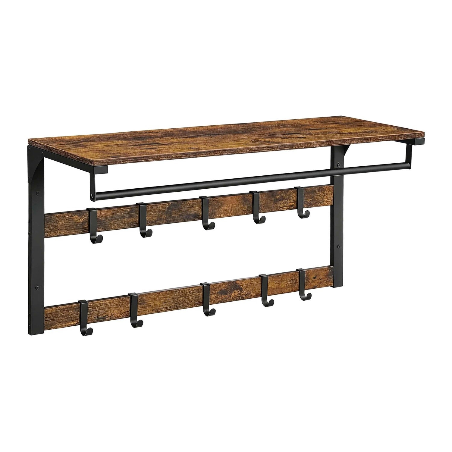 Relaxdays Wandgarderobe MDF Eisen Vintagebraun Schwarz Mit Ablage 10 Haken 80 cm