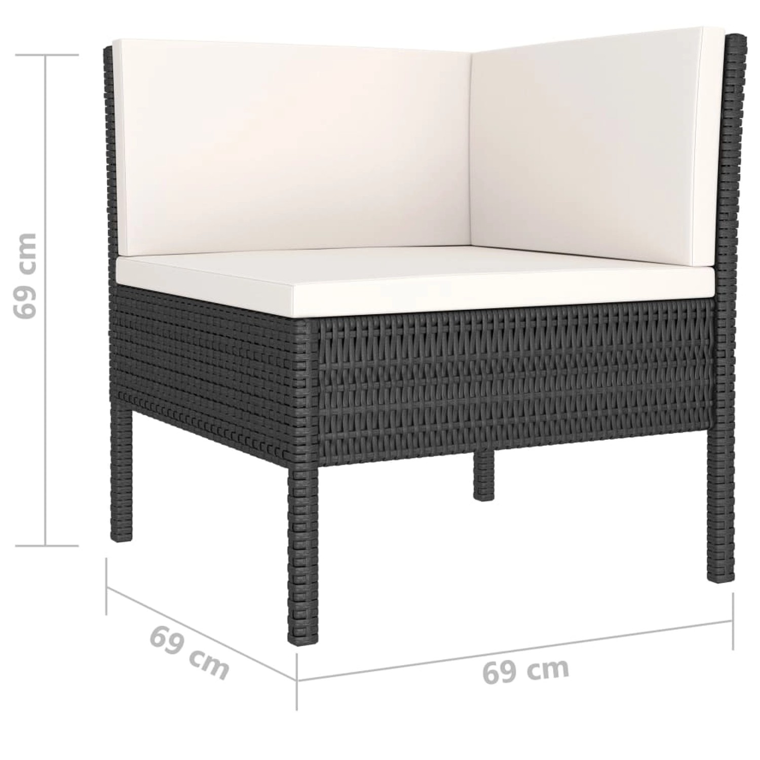 vidaXL Garten Lounge Set, 4-teilig, Poly Rattan schwarz mit cremeweißen Auflagen.