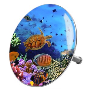 Sanilo Badewannenstöpsel Ocean mit Unterwasserwelt-Motiv, Abflussstöpsel für Badewanne.