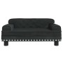 Schwarzes Samt Hundebett mit Chesterfield-Design und Ziernieten, 70x45x30 cm. Bequemes Hundesofa.