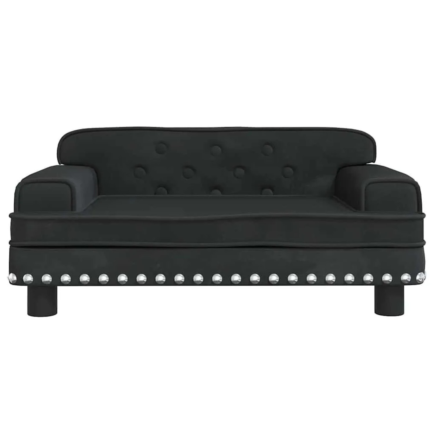 Schwarzes Samt Hundebett mit Chesterfield-Design und Ziernieten, 70x45x30 cm. Bequemes Hundesofa.