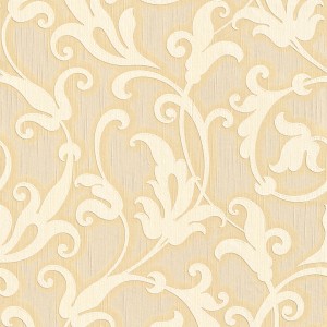 Elegante Textiltapete Creme Gold mit Rankenmuster für Wohn- und Esszimmer.