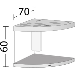 Skizze: Weißes Juwel Trigon LED Aquarium-Set, 190 l, Eckaquarium mit Maßen.