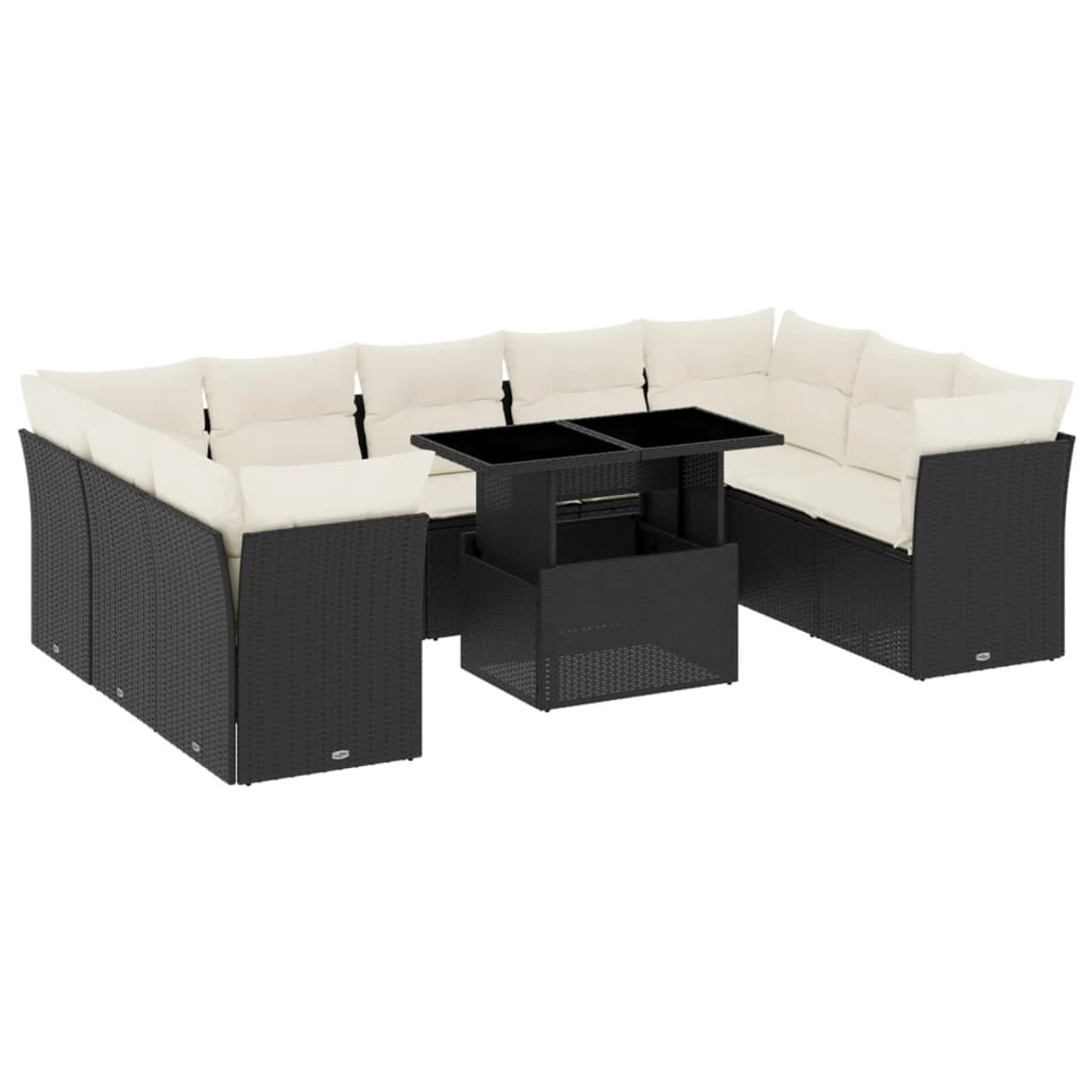 vidaXL 10-Tlg Garten-Sofagarnitur mit Kissen Schwarz Poly Rattan 3266816 günstig online kaufen