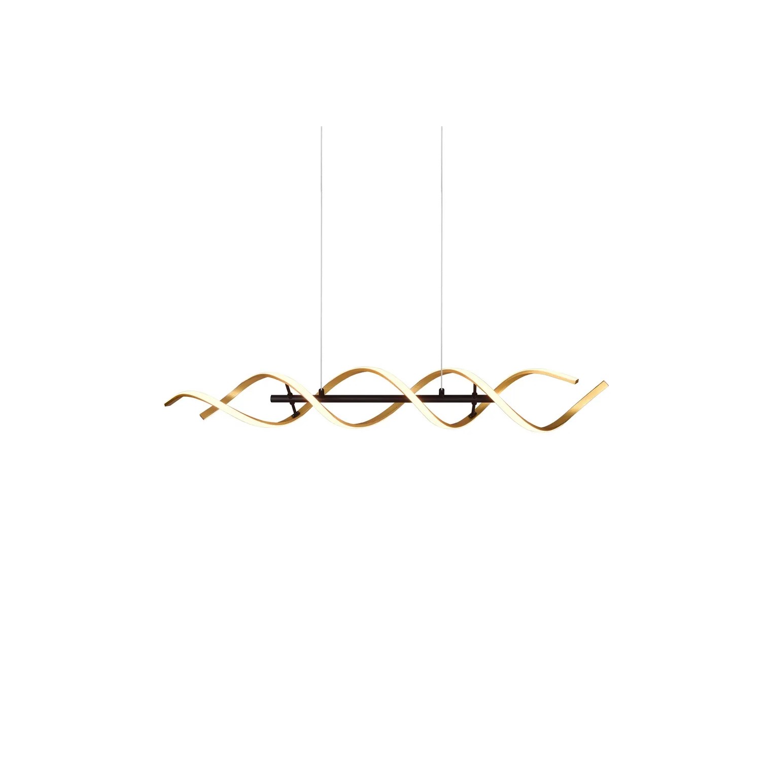 Goldfarbige Trio LED-Pendelleuchte Sequence mit geschwungenem Design, 104,5 cm breit.