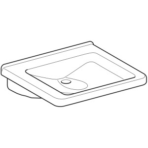 Weißes, barrierefreies Geberit Renova Comfort Waschbecken, 60 cm breit, mit erhöhter Zone.