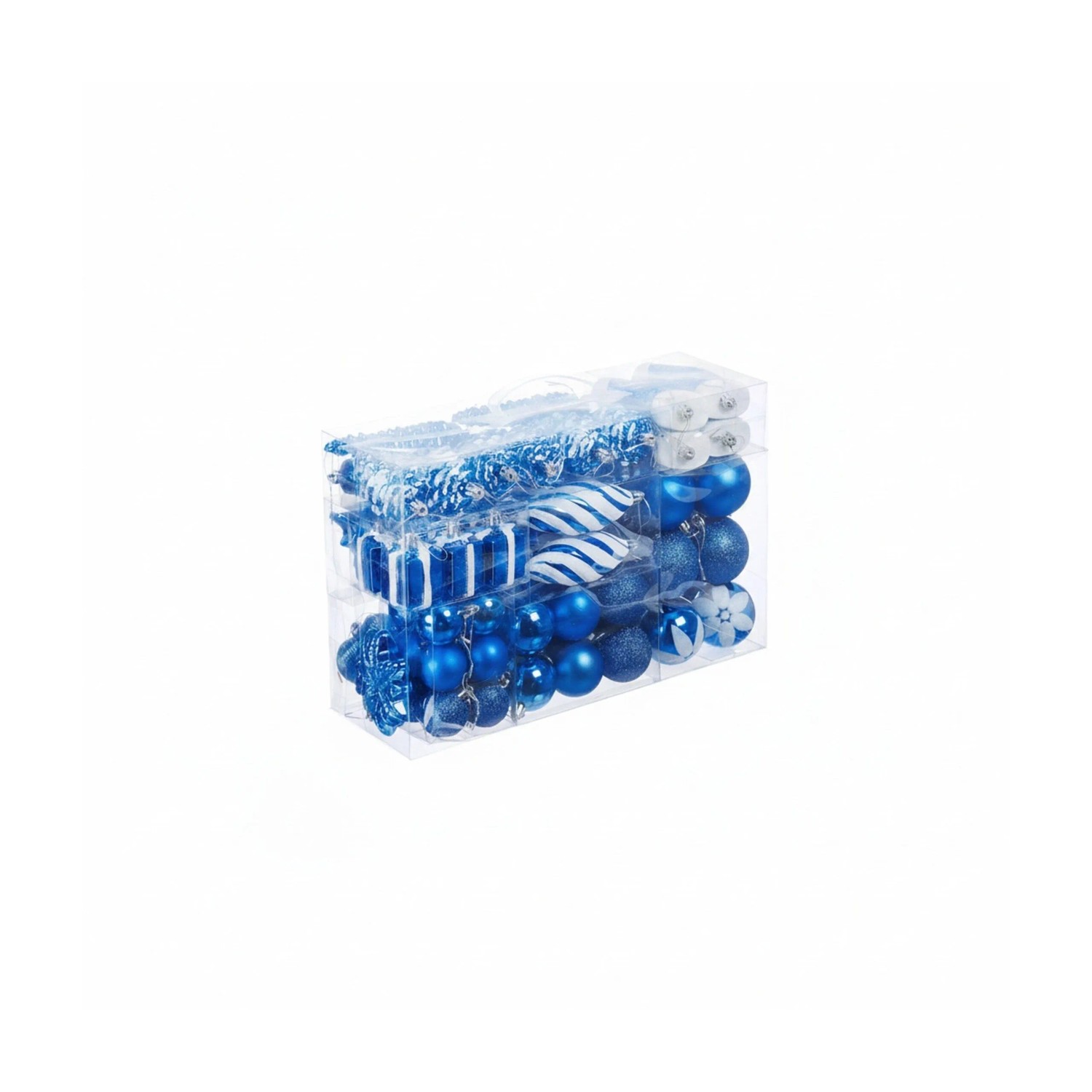 Relaxdays Weihnachtskugeln 72er Set Polystyrol Blau mit Bändchen 24 x 38 x 12 cm 780 g