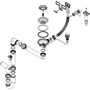 Miló Röhrensiphon-Set mit Exzenter, mattschwarz, Ø 114 mm, zur Spülbeckenmontage.