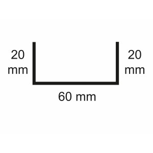Sarei U-Profil 20/60/20 HG5, Schemazeichnung mit Maßen für Dachbleche und Bastelarbeiten.