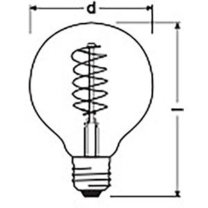 Osram LED-Leuchtmittel E27 Globeform, 4,8W, extrawarm, mit Maßangaben (Höhe und Durchmesser).