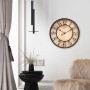 Wall-Art Wanduhr Used Look 3D Ø 35 cm Schwarz-Holzoptik. Runde Vintage-Uhr mit Holzoptik-Zifferblatt und schwarzen Ziffern.