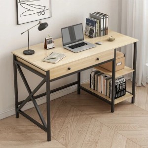 Rebiko Industrieller Loft Computertisch Mit Schublade Und Regalen Helles Skandinavisches Eichenholz