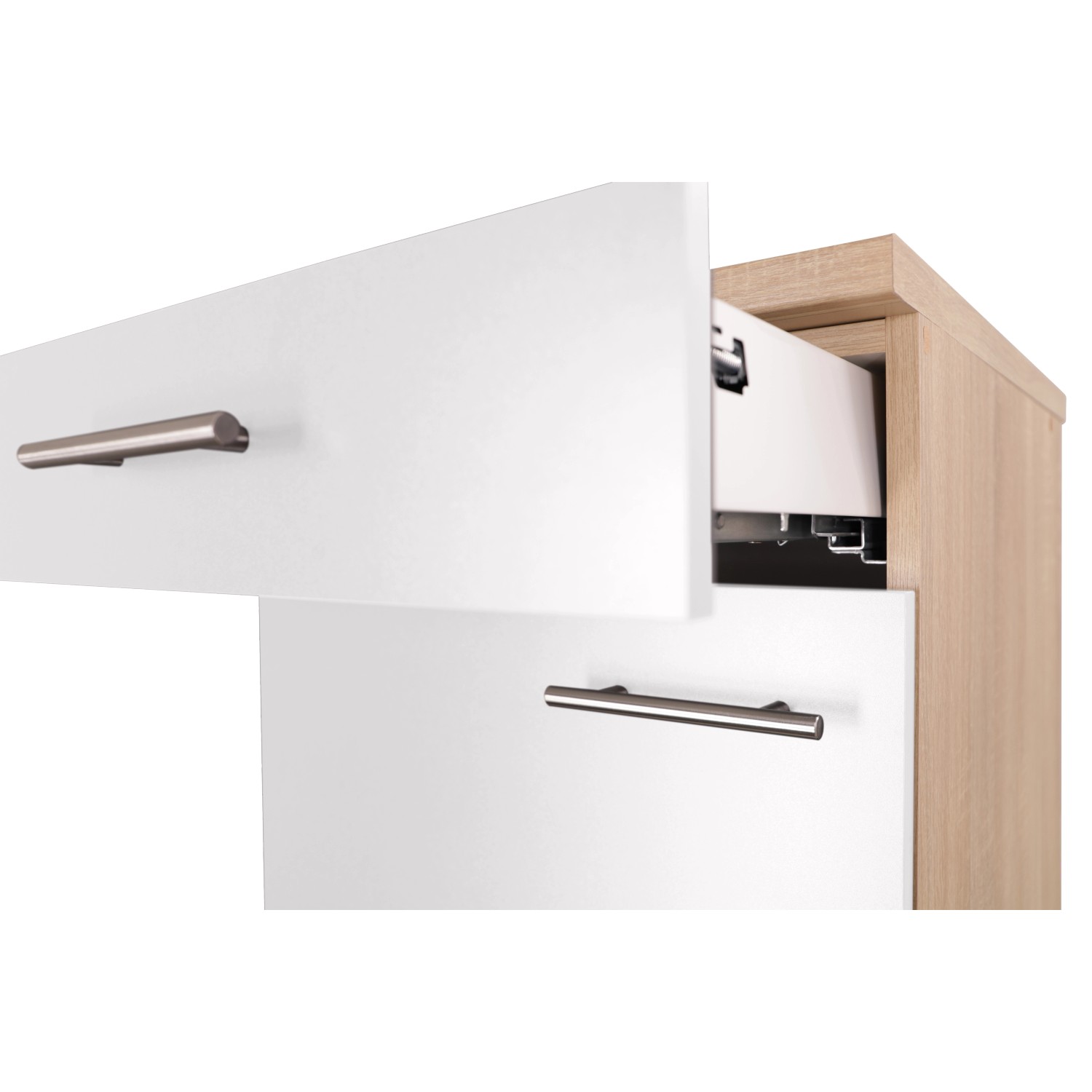 Respekta Unterschrank Merle, 50 cm, Weiß, mit Schublade und Metallgriffen.