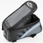Offene, schwarze Tectake Fahrradtasche mit transparentem Handyfach und Rahmenbefestigung.