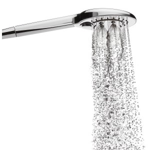 Sturotec Handbrause Eco-Line Chrom mit 3 Strahlarten im Betrieb.