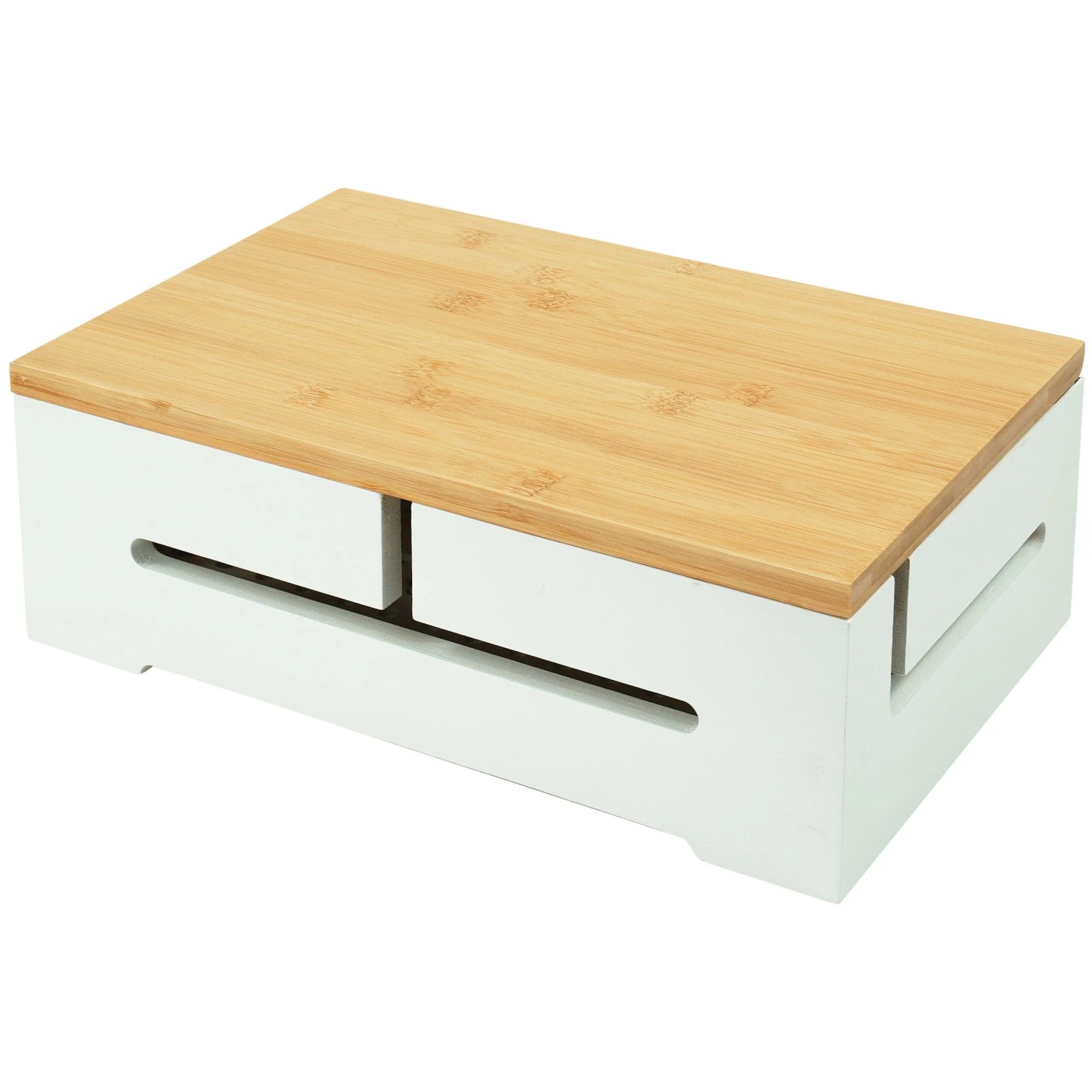 Relaxdays Kabelbox Bambus Weiß Magnetdeckel 11 x 32 x 22 cm 1,5 kg