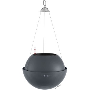 Lechuza Hängeampel Bola Color 32 in Schiefergrau, runde Blumenampel mit Edelstahlaufhängung.