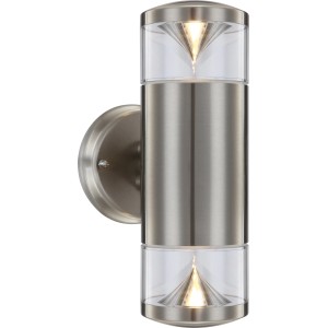 Moderne Globo LED-Außenwandleuchte aus Edelstahl und Kunststoff, warmweißes Licht.