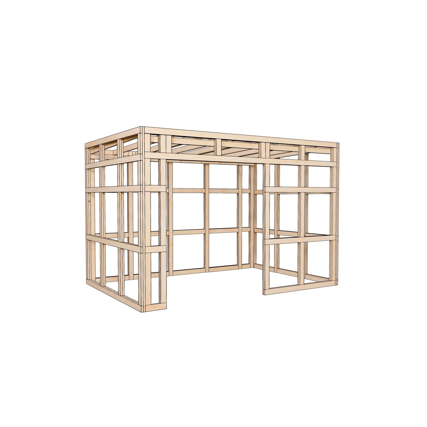 Bertilo Gartenhaus HPL 2 Italian Walnut, Holzrahmen ohne Verkleidung. Weekendhaus mit Flachdach.