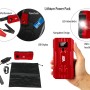 Rotes Apa Schnellstartsystem Lithium Powerpack 10.000 mAh mit Starthilfekabel, USB-Kabel und Tasche.
