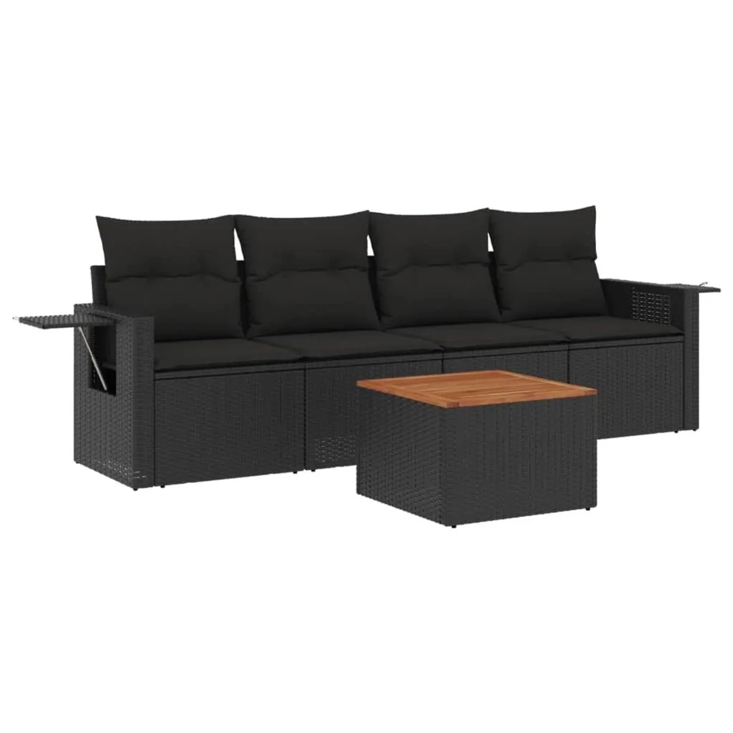vidaXL 5-Tlg Garten-Sofagarnitur mit Kissen Schwarz Poly Rattan 3224438