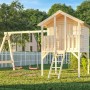 Palmako Toby Set: Spielhaus mit Schaukel aus unbehandeltem Holz, Leiter und zwei Schaukelsitzen.