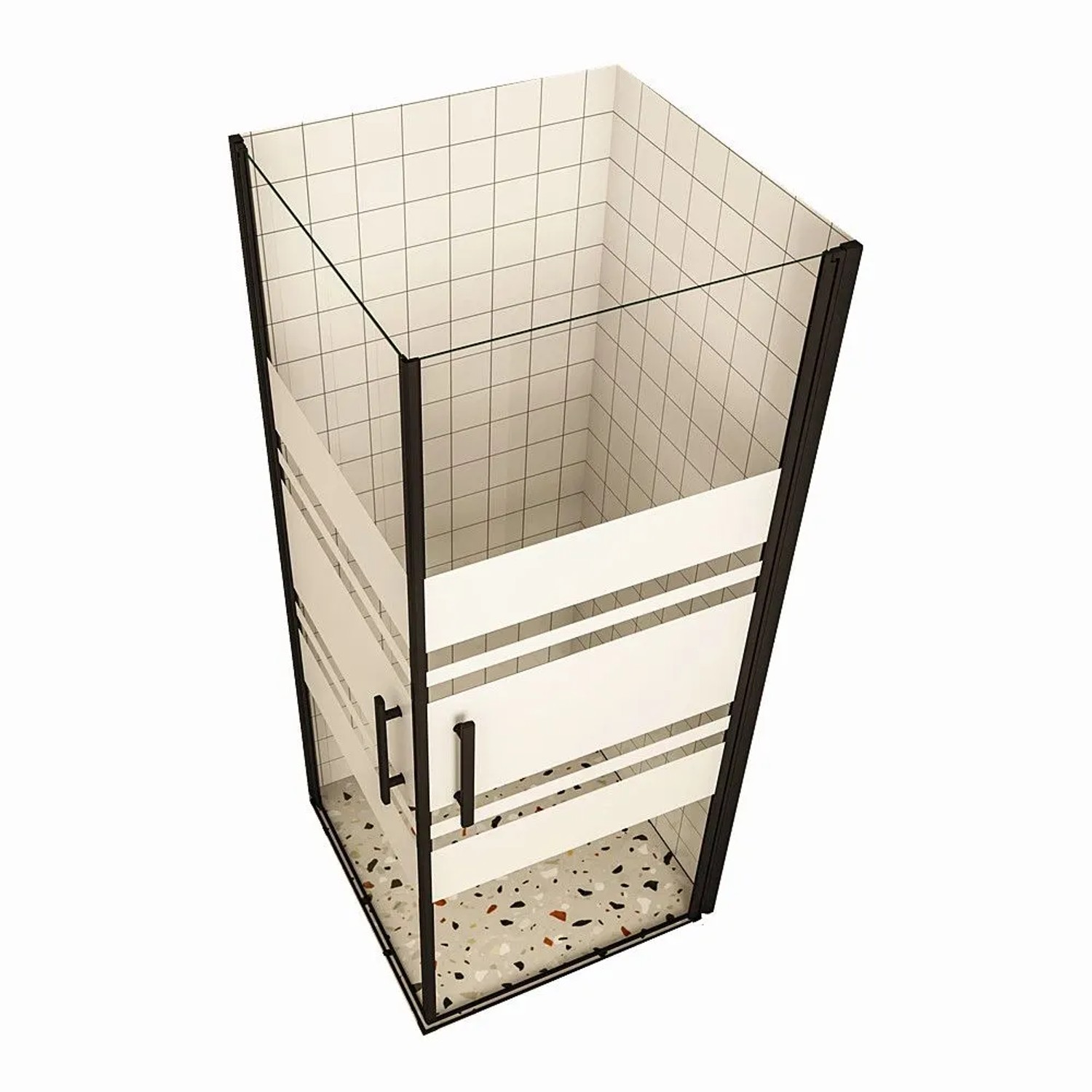 Duschparadies Duschkabinen Drehtür 76 x 80 x 195cm Eckeinstieg Dusche Duschwand 6mm Nano Glas Gestreiftesglas Schwarz