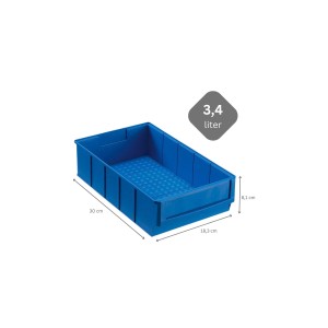 Blaue PROREGAL Industriebox 300 B, 3,4 Liter, für Aufbewahrungssysteme im Lager oder Werkstatt.