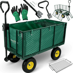 deluxe4home Bollerwagen, grüner Transportwagen mit Zubehör für Camping & Garten.