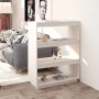 Weißes VidaXL Bücherregal/Raumteiler aus Kiefernholz (80x35x103 cm) im Wohnzimmer.