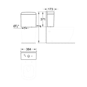 Technische Zeichnung: Grohe Aufsatz-Spülkasten Euro Keramik, Alpinweiß, Maße und Details.