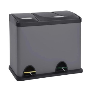 Grauer Svita TC2Combo26 Mülleimer aus Stahl mit 2 Fächern für Mülltrennung, 26L, farbigen Tretpedalen.