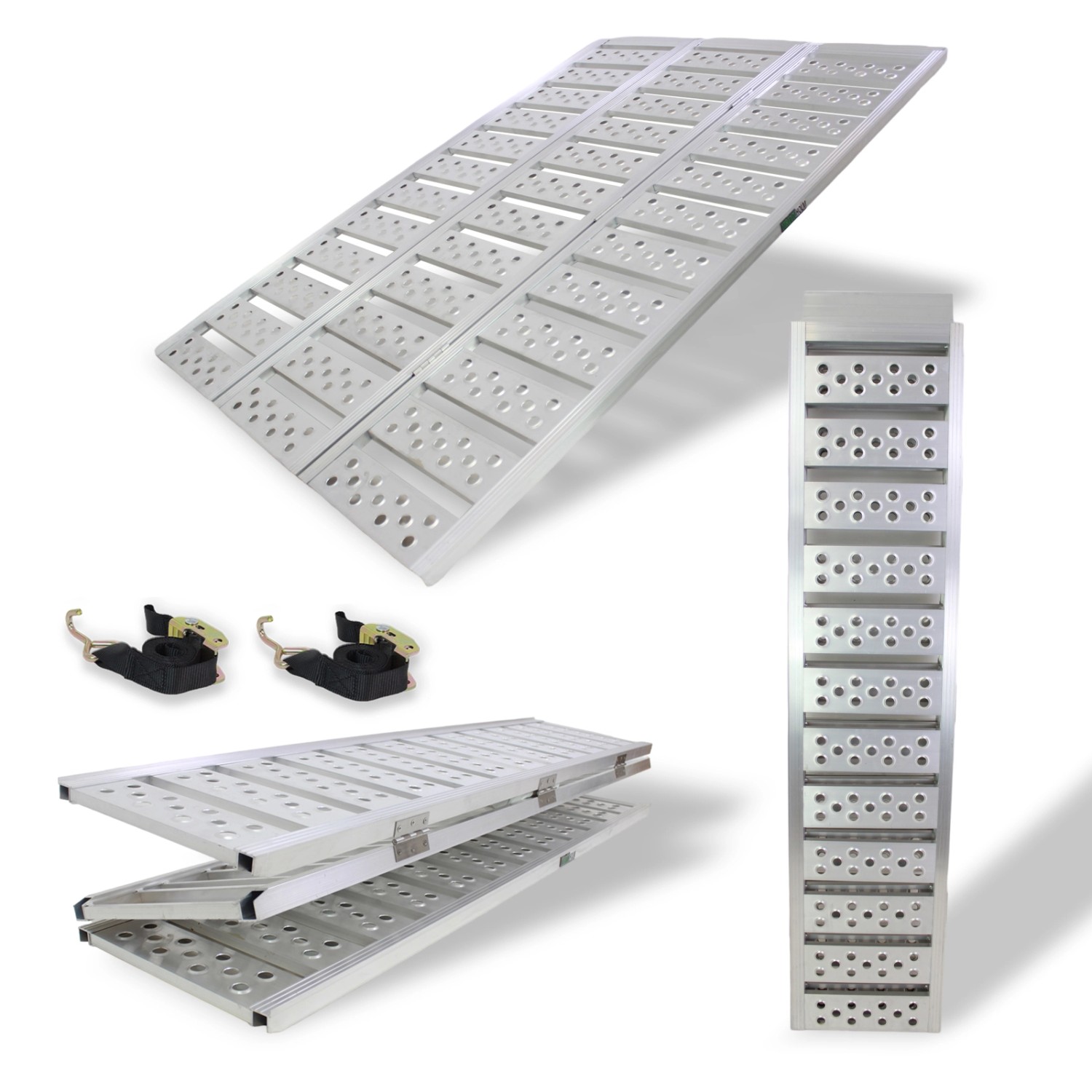 DREIBREIT By TRUTZHOLM 3-Fach Auffahrrampe Alu Klappbar 175cm Tragkraft 1020kg Grau Gelocht