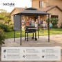 Anthrazitfarbener Tectake Grillpavillon Maracaibo mit Markise und Doppeldach im Garten.