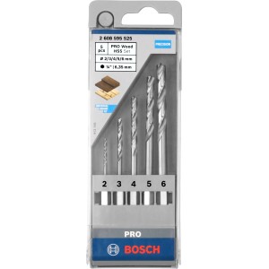 Bosch Holzbohrer-Set, 5-teilig, Ø 2-6 mm, mit Sechskantschaft für präzises Bohren in Holz.