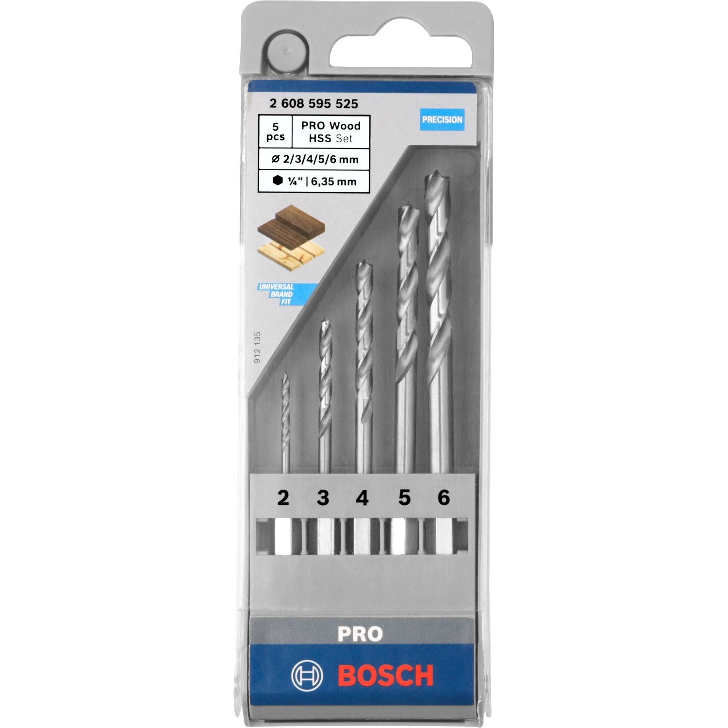 Bosch Holzbohrer-Set, 5-teilig, Ø 2-6 mm, mit Sechskantschaft für präzises Bohren in Holz.