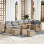 Beiges 9-teiliges vidaXL Garten-Sofa-Set aus Rattan mit Kissen und Akazienholz.