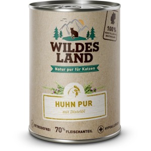 Wildes Land Katzen-Nassfutter Huhn Pur, 400g Dose. Katzenfutter mit hohem Fleischanteil und Distelöl.