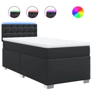 Schwarzes vidaXL Boxspringbett (90x190 cm) mit LED-Beleuchtung und Matratze.