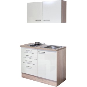 Flex-Well Miniküche Orlando, 100 cm, Kaschmir/Sonoma Eiche, mit Kochfeld und Spüle.