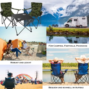 BigDean Campingmöbel Set: Campingtisch mit zwei Stühlen im Camouflage Design.