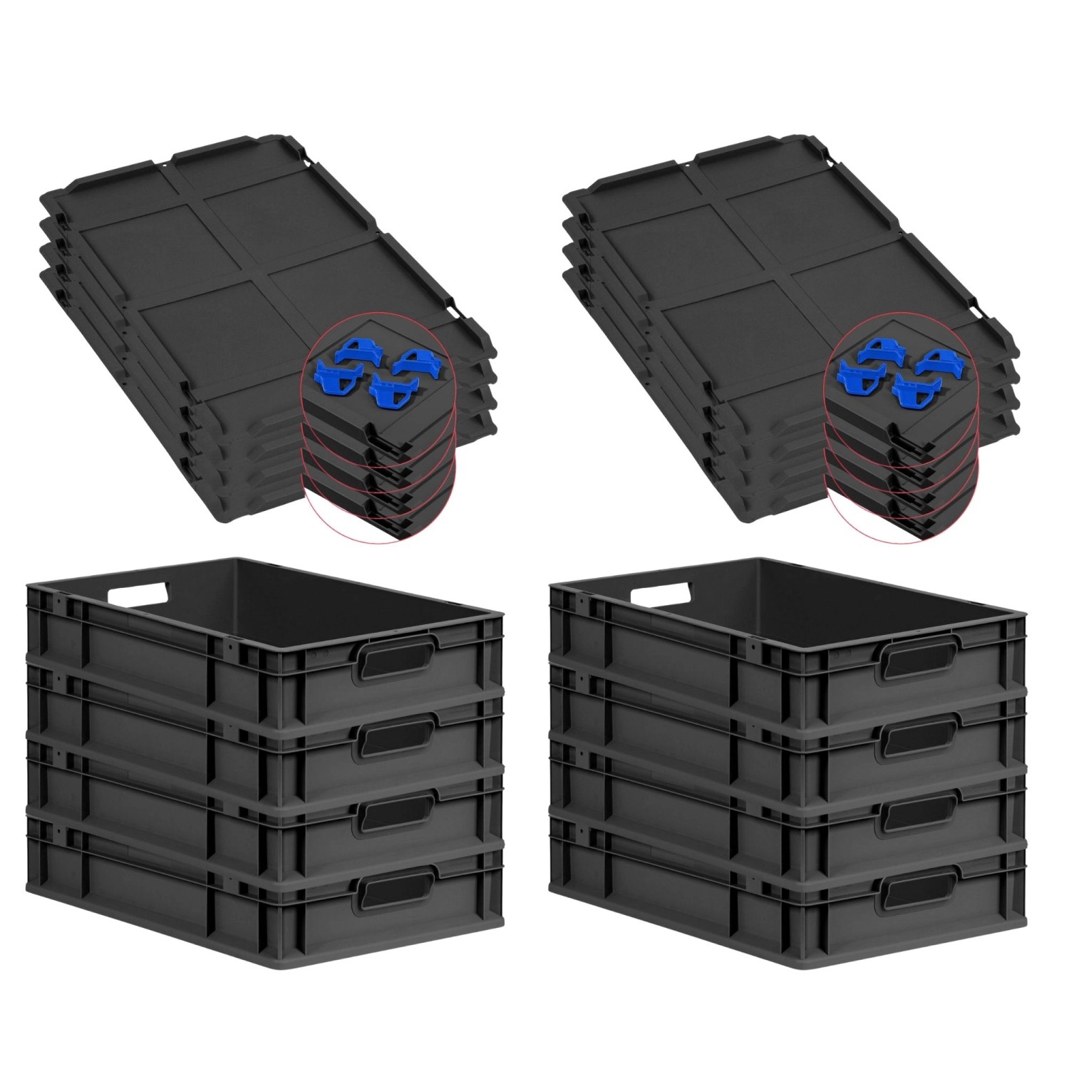 PROREGAL SuperSparSet 8x Eurobox Nextgen Grip Mit Auflagedeckel Und Blauen günstig online kaufen