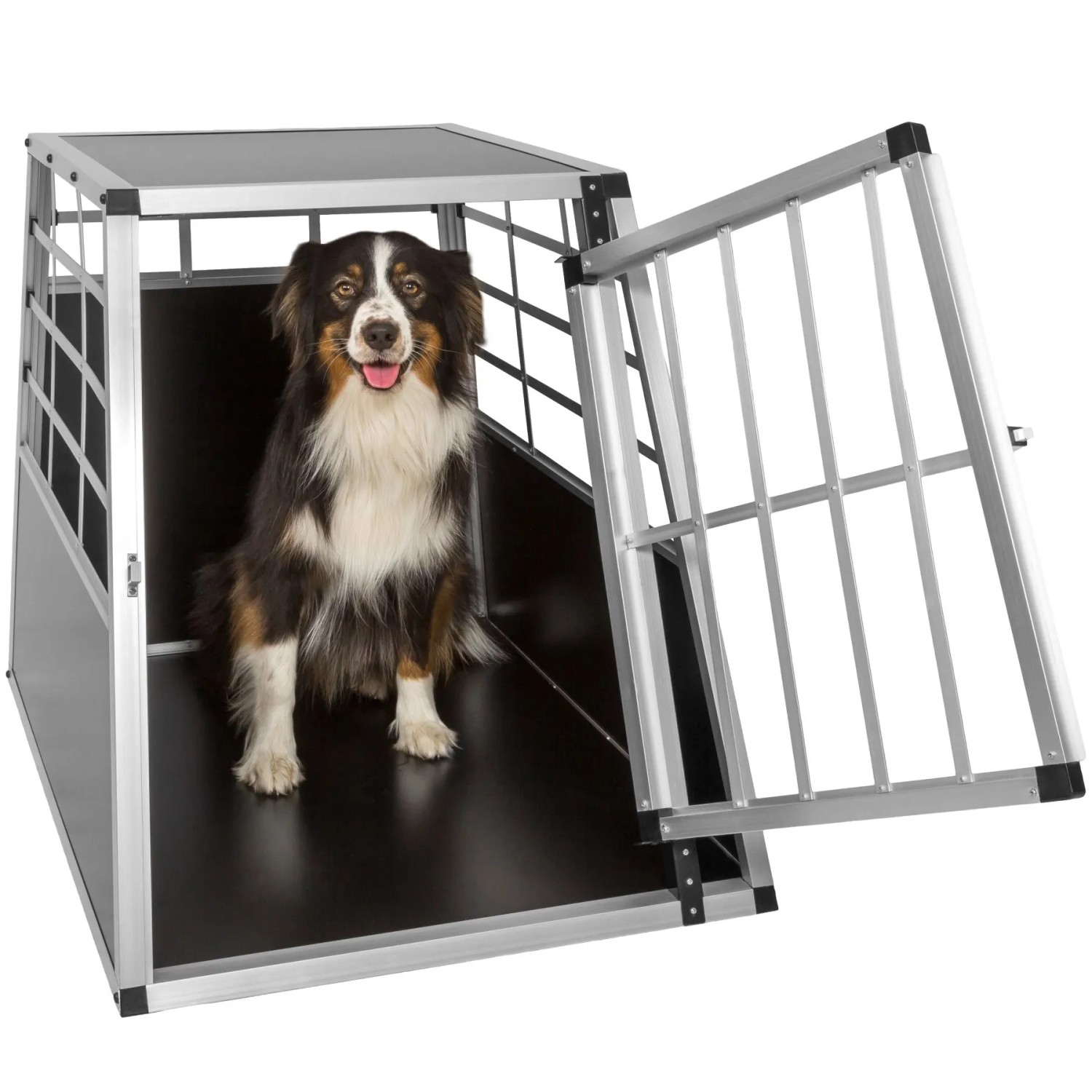 Tectake Hundetransportbox Single Mit Gerader Rückwand Aus Aluminium Robust Und Pflegeleicht 65 X 90 X 69 5 Cm 65 X 90 X 69 50 Cm Schwarz